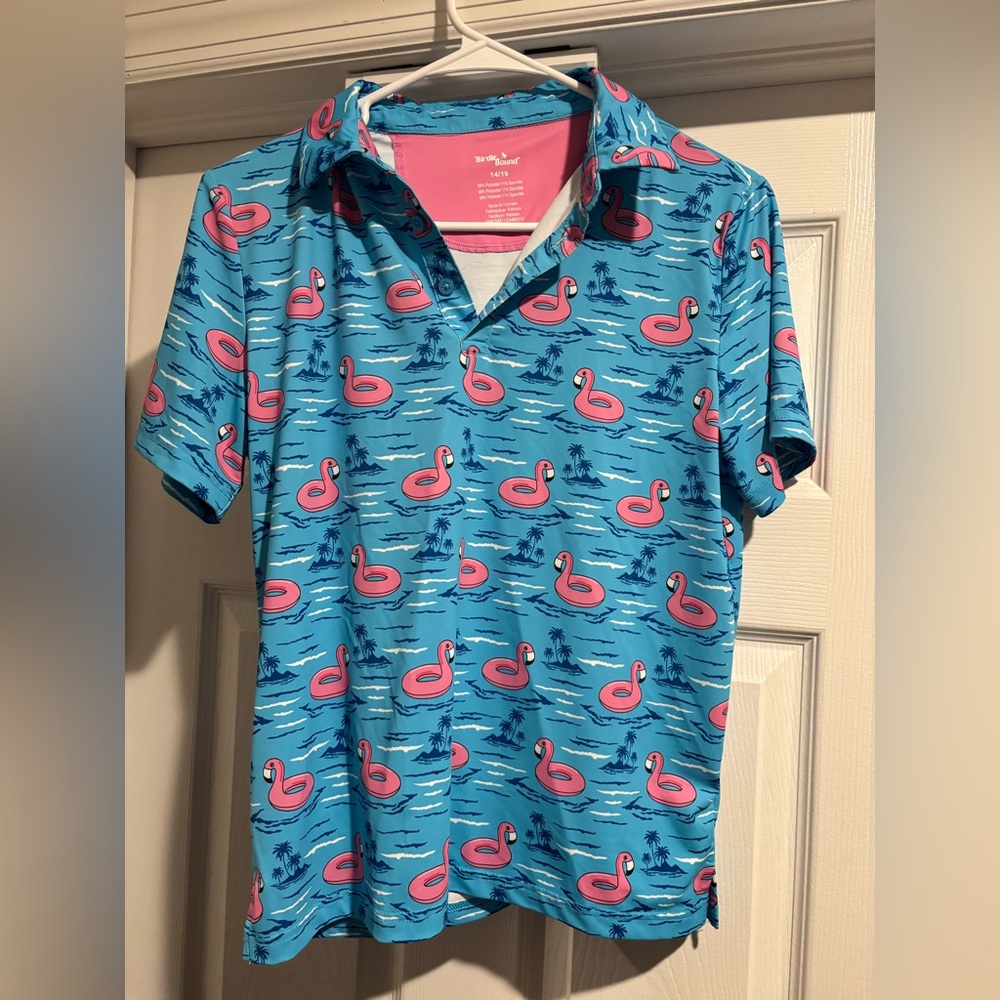 Birdies Blue and Pink Flamingo Shirt